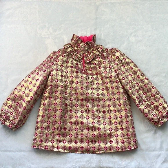 Like New Tuckernuck Gold and Pink Champagne Dreams Bouvier Blouse, Size Medium - Picture 5 of 12